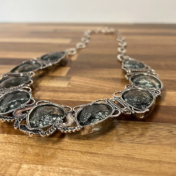 Vintage statement sterling necklace with glass - Picture 8 of 11